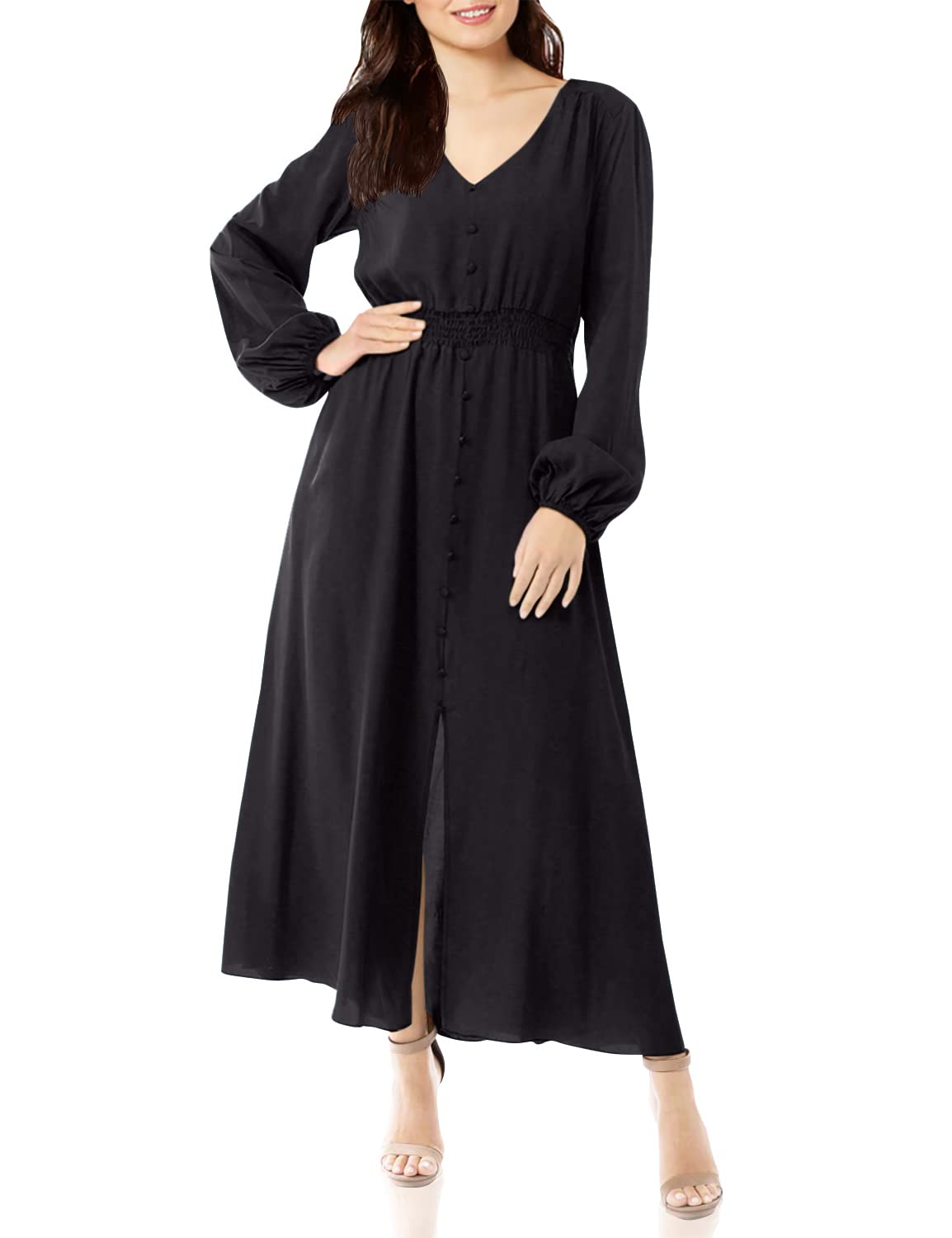 MIAMINE Women's Floral Print V-Neck Maxi Dress with Pockets & Side Slit - Casual Button Up Long Dress for Spring Fall Parties, Weddings & Beach Vacations