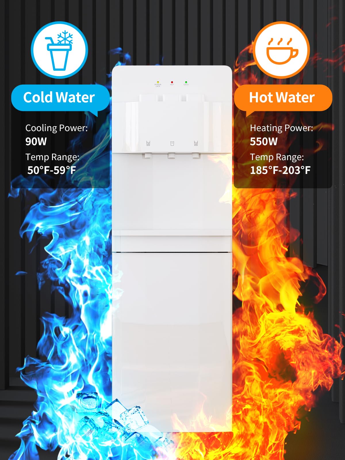 TABU Bottom Loading Water Cooler Dispenser with Hot, Cold & Room Temperature Water - Child Safety Lock, Anti-Scalding Design for 3/5 Gallon Bottles (White) - Perfect for Home, Office & Kitchen Use