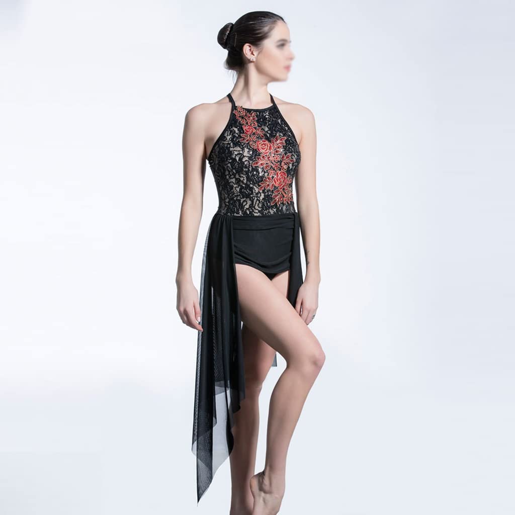 Black Sequin Lace Bodice with Mesh Skirt Ballet Dress for Women - Elegant Stage Performance Costume for Ballet, Lyrical & Contemporary Dance (Black, Size MA) | Perfect for Recitals, Competitions & Theatrical Performances