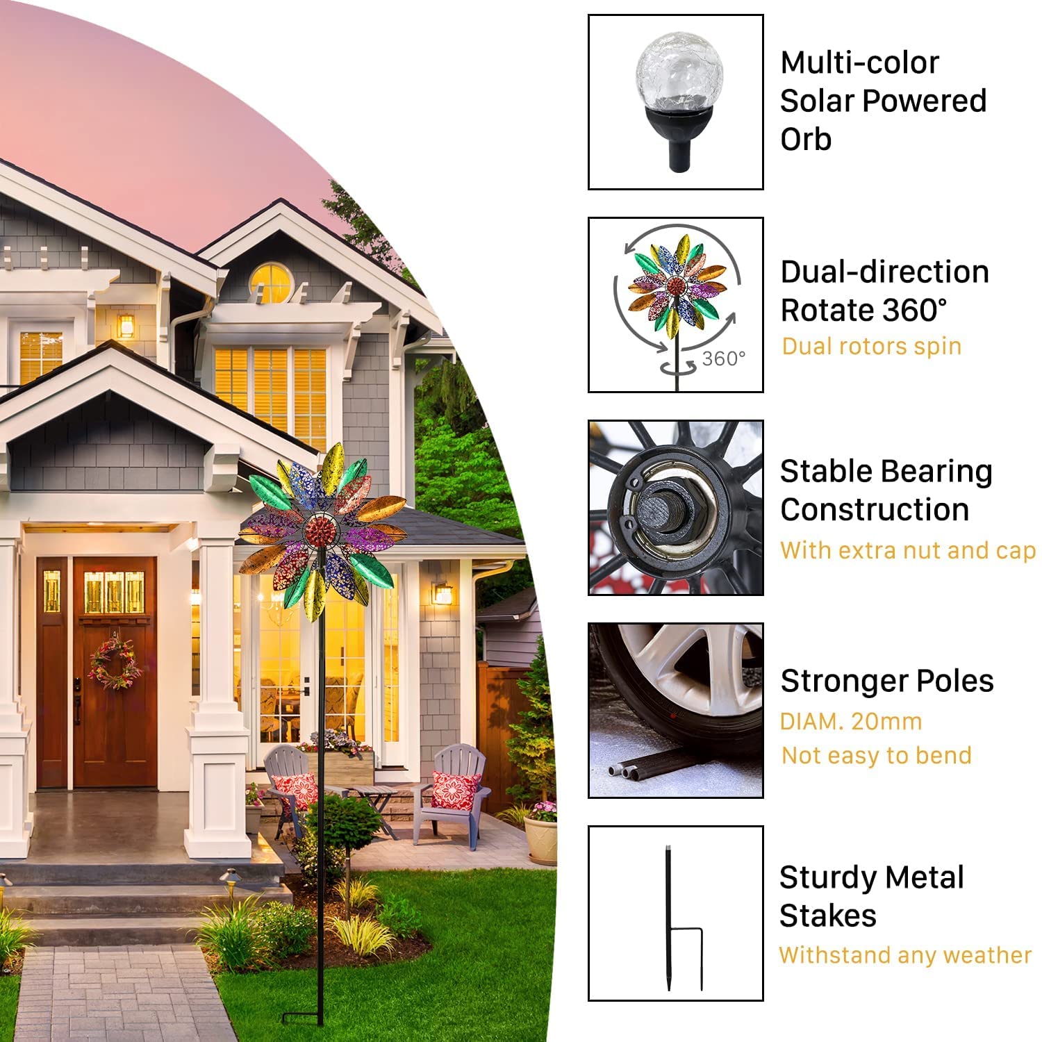 Solar Powered Garden Wind Spinners with LED Lights - 20