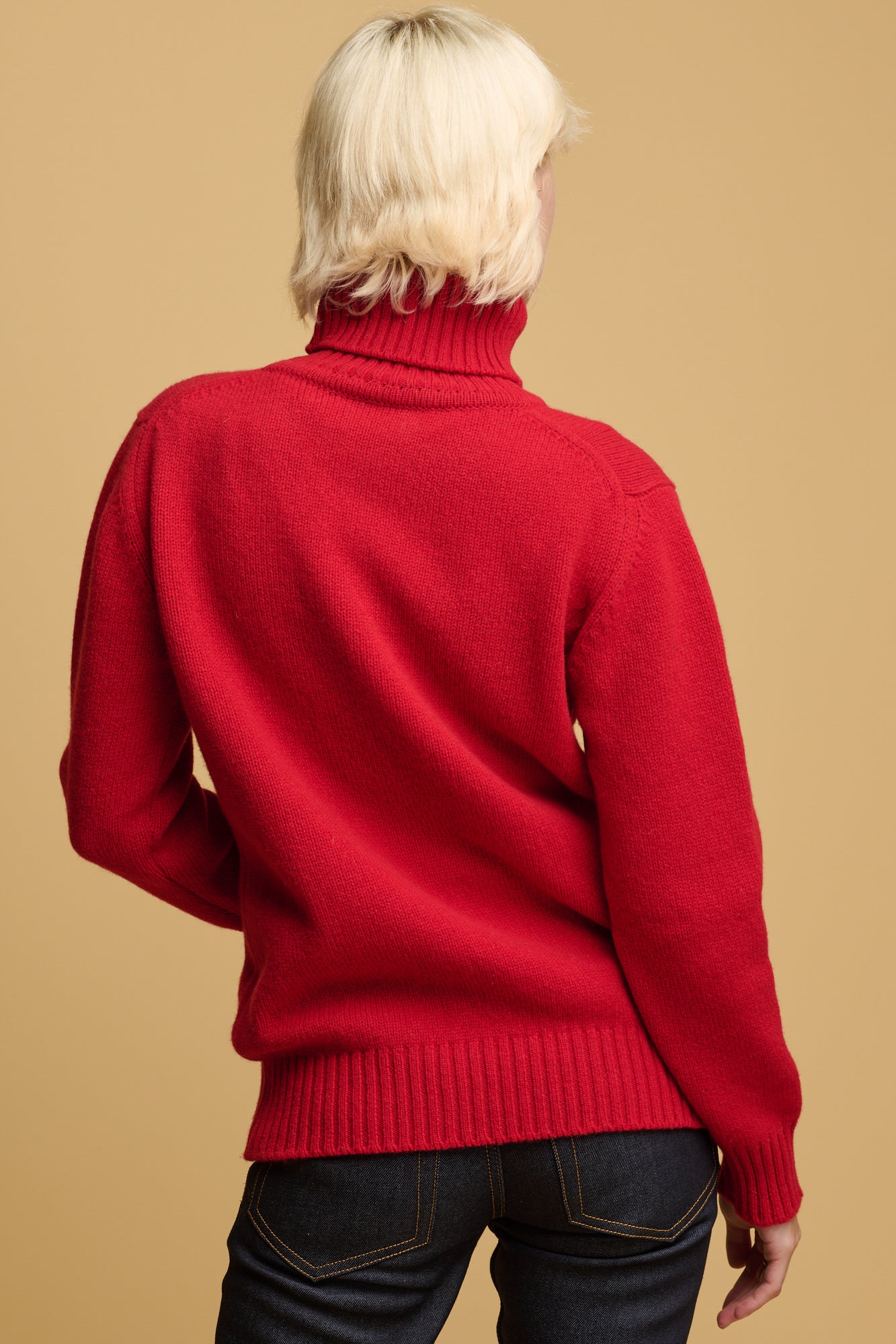 Women's Red Lambswool Roll Neck Sweater - Soft & Warm Winter Pullover for Casual Outfits & Cozy Nights