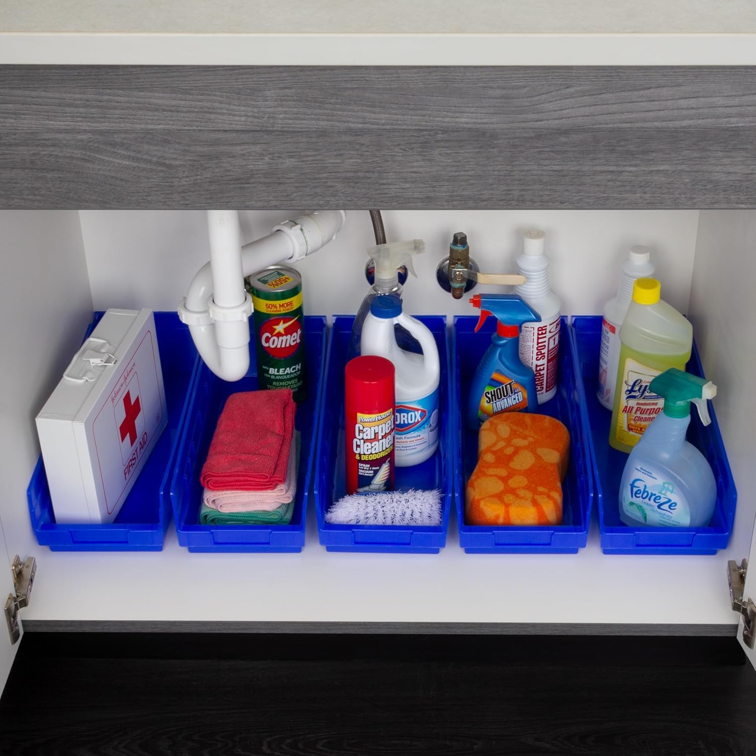 Akro-Mils 30138 Heavy Duty Plastic Shelf Bins - 12 Pack Blue Storage Bins (18