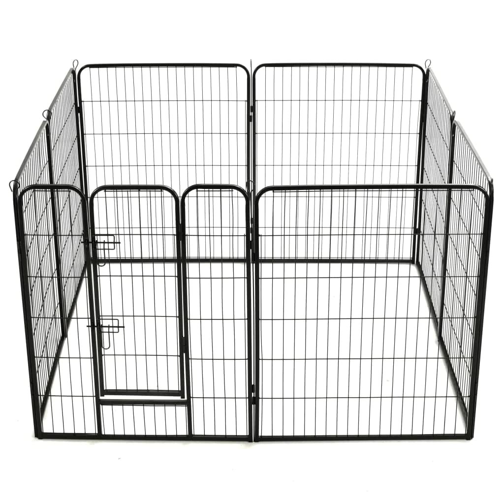 vidaXL 8-Panel Foldable Dog Playpen with Hinged Door - Black Powder-Coated Steel Puppy Cage for Indoor & Outdoor Use - Perfect for Training, Playtime, and Safe Containment in Backyard or Home