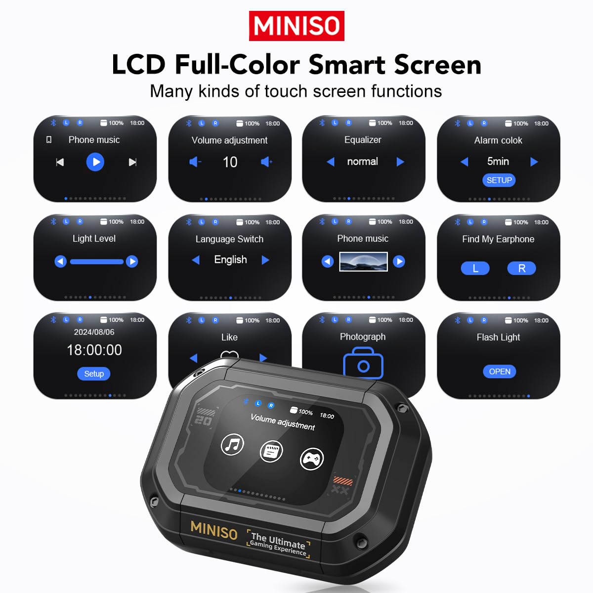 MINISO M98 Bluetooth 5.4 Open Ear Earbuds with AI Real-Time Translation (135 Languages), Touch Screen Display, Gaming Earphones - Perfect for Travel, Business Meetings & Multilingual Communication
