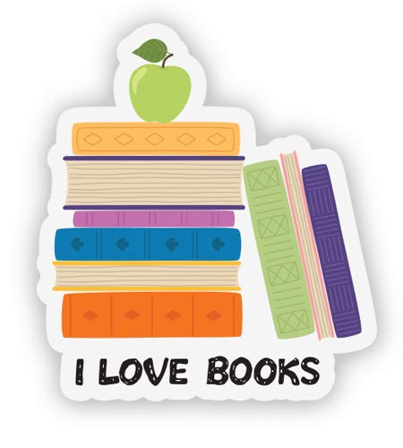 I Love Books - 12 Inch Waterproof Vinyl Sticker Decal for Laptops, Cars, Water Bottles & DIY Crafts