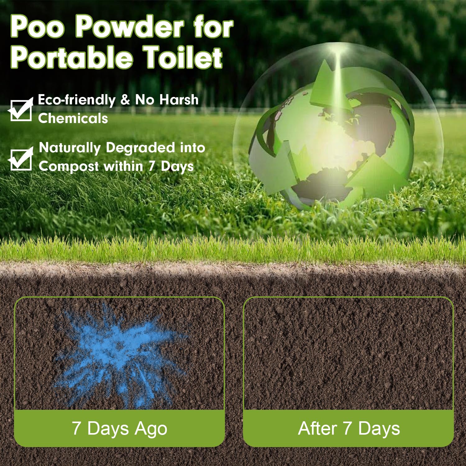 **Sckee 30 Packets Poo Gel for Portable Toilet | Biodegradable Waste Treatment Powder for Hiking, Camping, RV, Boating & Travel | Indoor & Outdoor Use – Ideal for Road Trips, Trucks & Emergency Kits**
