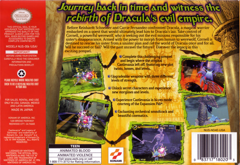 Castlevania: Legacy of Darkness - Classic Action-Adventure Game for Nintendo 64 | Retro Gaming Collectible | Perfect for Horror Fans and Nostalgic Gamers | Great for Halloween Parties and Gaming Nights