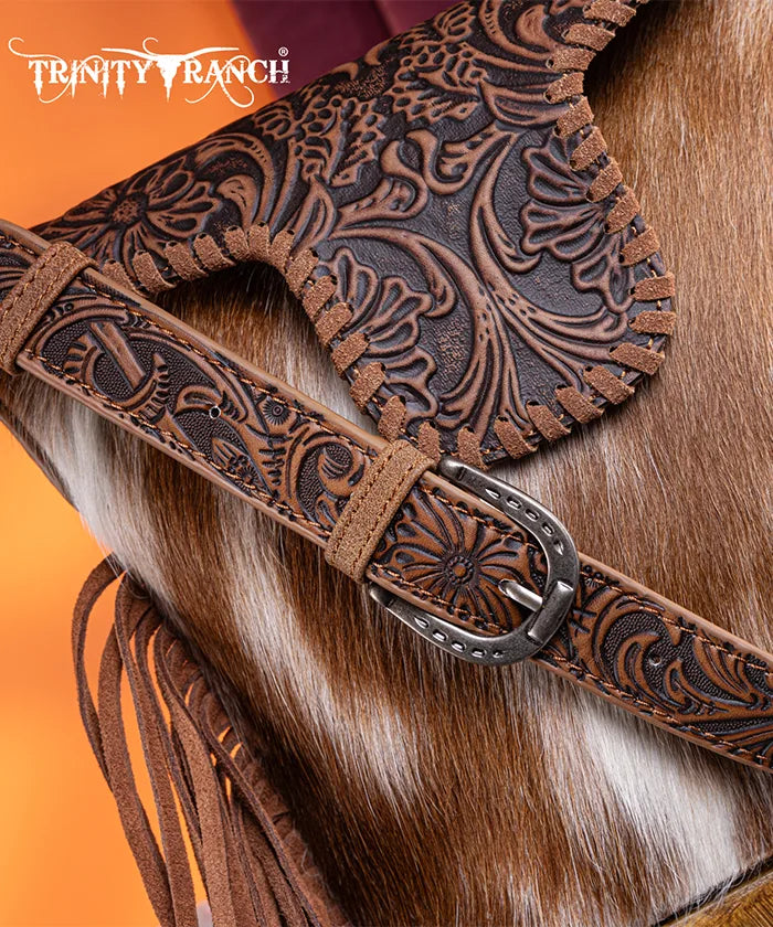 Trinity Ranch Genuine Hair-On Cowhide Tooled Western Shoulder Bag - Perfect for Rodeo, Country Music Festivals & Cowgirl Fashion