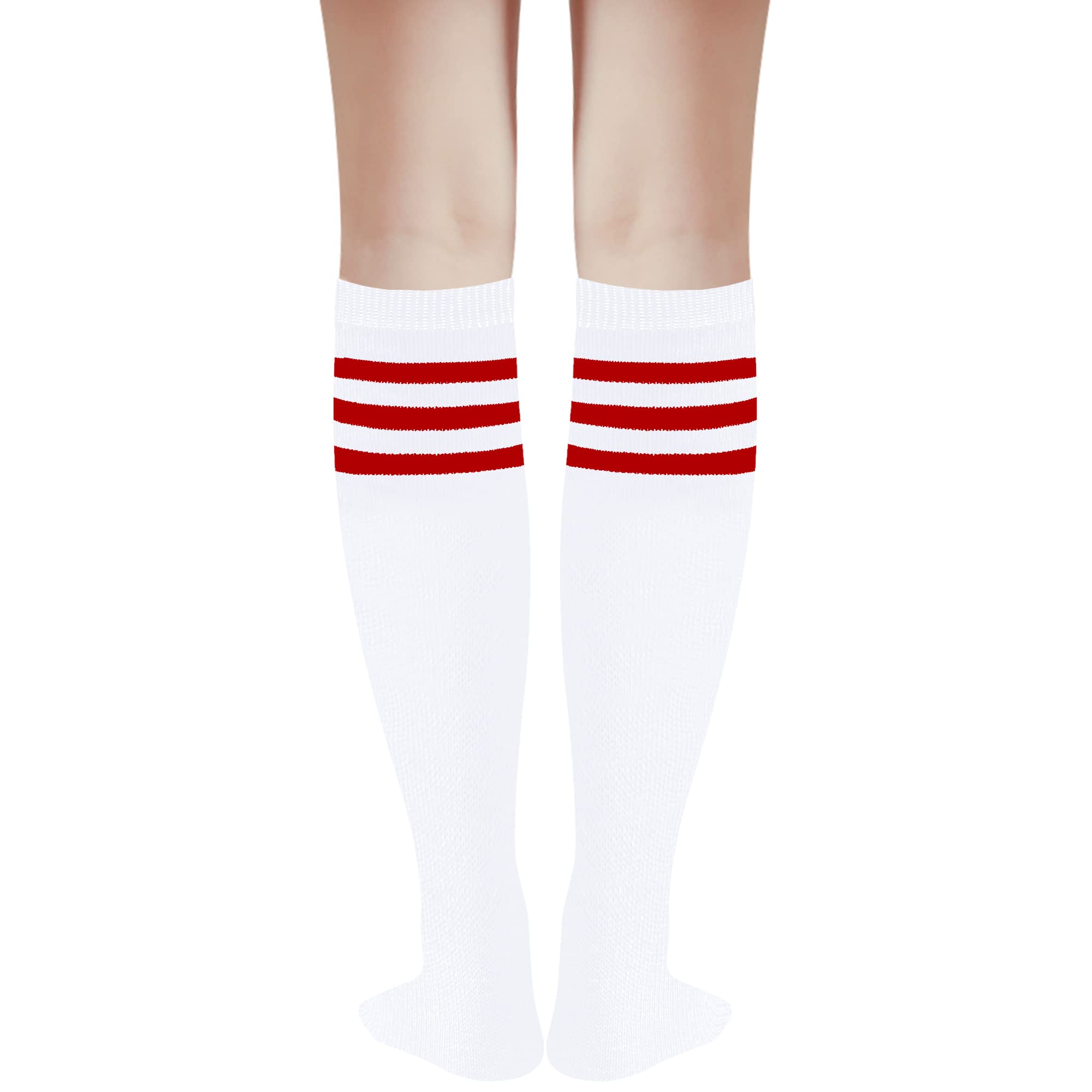 Women's Knee High Athletic Socks - Striped Running & Baseball Socks for Outdoor Sports & Boots