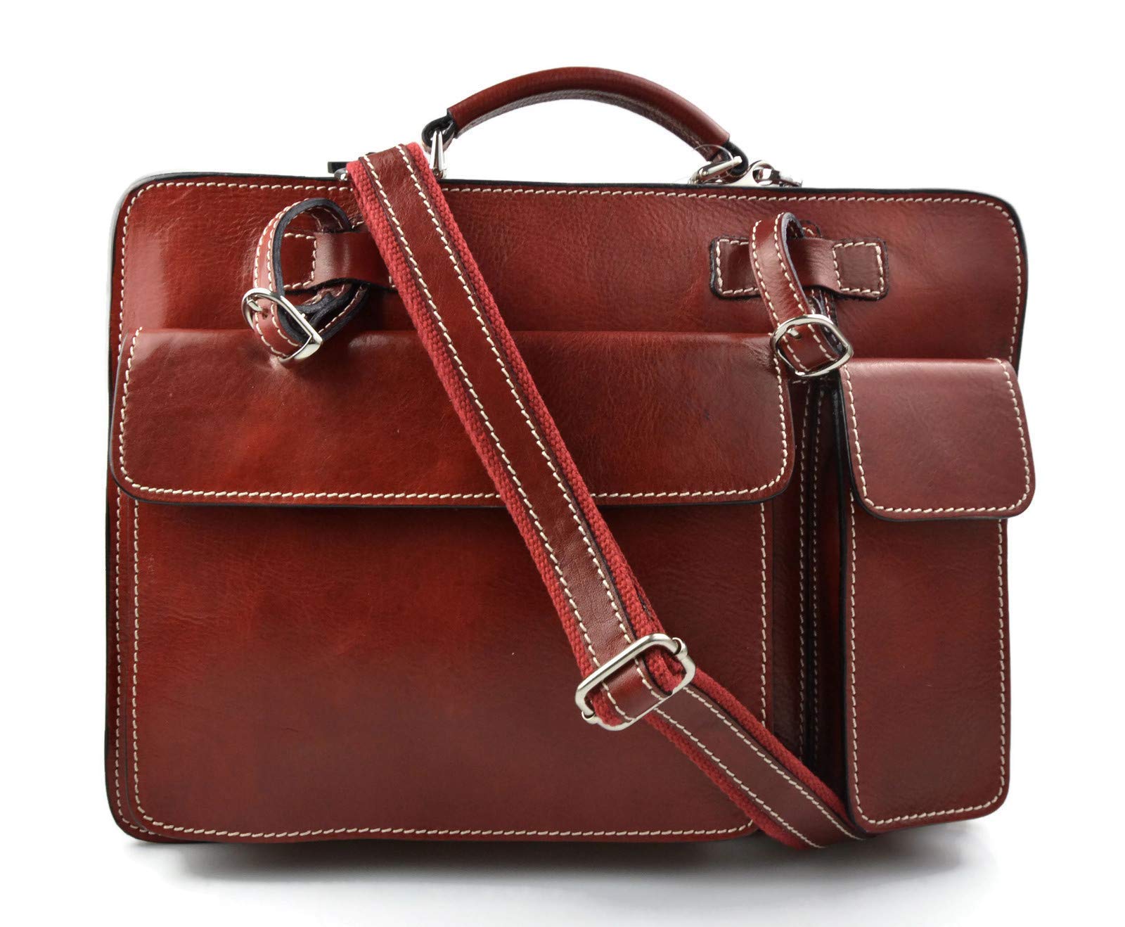 Premium Genuine Leather Shoulder Bag for Women & Men - Business Briefcase, Messenger Bag, Office Document Folder - Stylish Carry On Work Bag (Red) - Perfect for Business Travel, Commuting & Professional Meetings