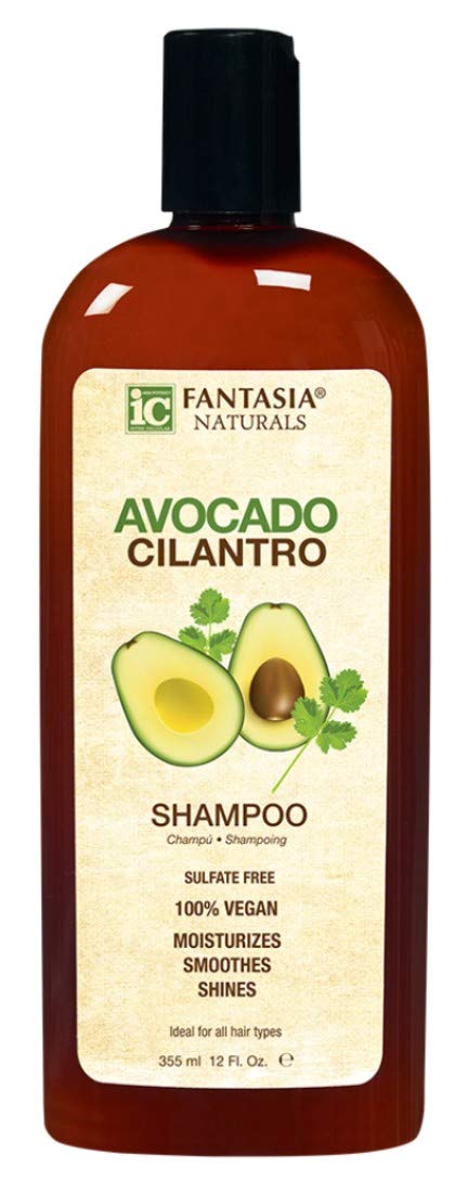 Fantasia Avocado & Cilantro Shampoo - 12oz (355ml) Pack of 2 - Sulfate Free Hair Care for Dry & Damaged Hair - Perfect for Color Treated & Curly Hair Types