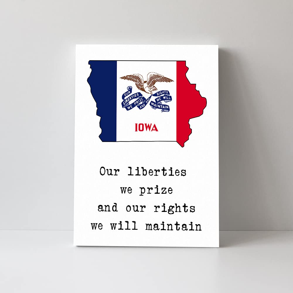 Iowa State Gifts - Our Liberties We Prize Canvas Wall Art with IA State Motto & Flag Design - Perfect for Home, Office, Dorm Decor - Unique Student Gifts, Going Away Presents & Homesick Gifts for Travel Lovers
