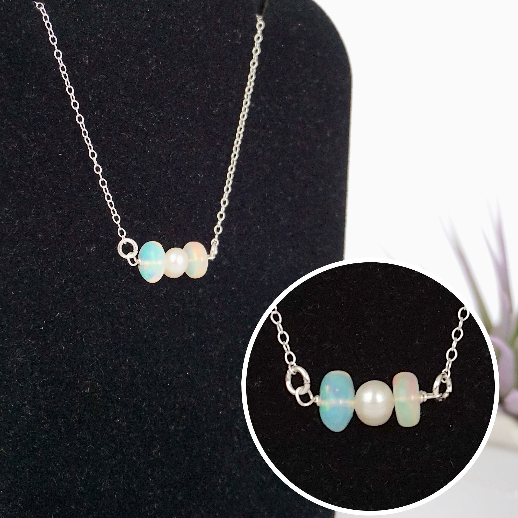 Opal & Pearl Charm Necklace – Elegant Dainty Jewelry for Women | Perfect for Weddings, Anniversaries & Special Occasions
