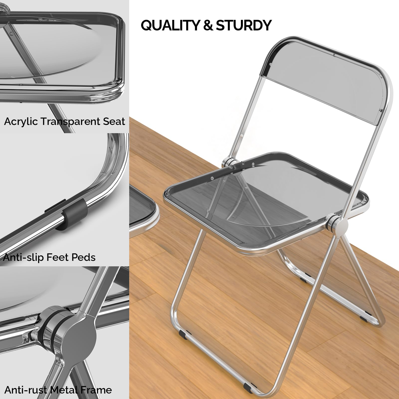VINGLI Foldable Acrylic Table and Chair Set - Portable TV Tray for Snack & Dinner on Couch, Compact Writing Desk for Home Office & Small Spaces (Grey) - Perfect for Apartments, Dorms, and Cozy Living Rooms