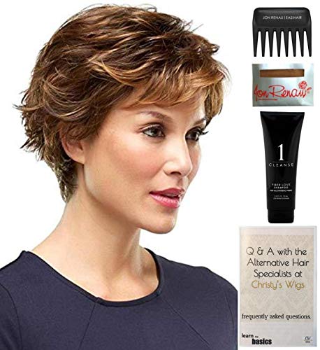 Jon Renau Chelsea Wig Bundle - 5 Items Including Christy's Wigs Q&A Booklet, 2oz Travel Size Wig Shampoo, Wig Cap & Wide Tooth Comb (Color 60) - Perfect for Travel, Cosplay & Everyday Wear