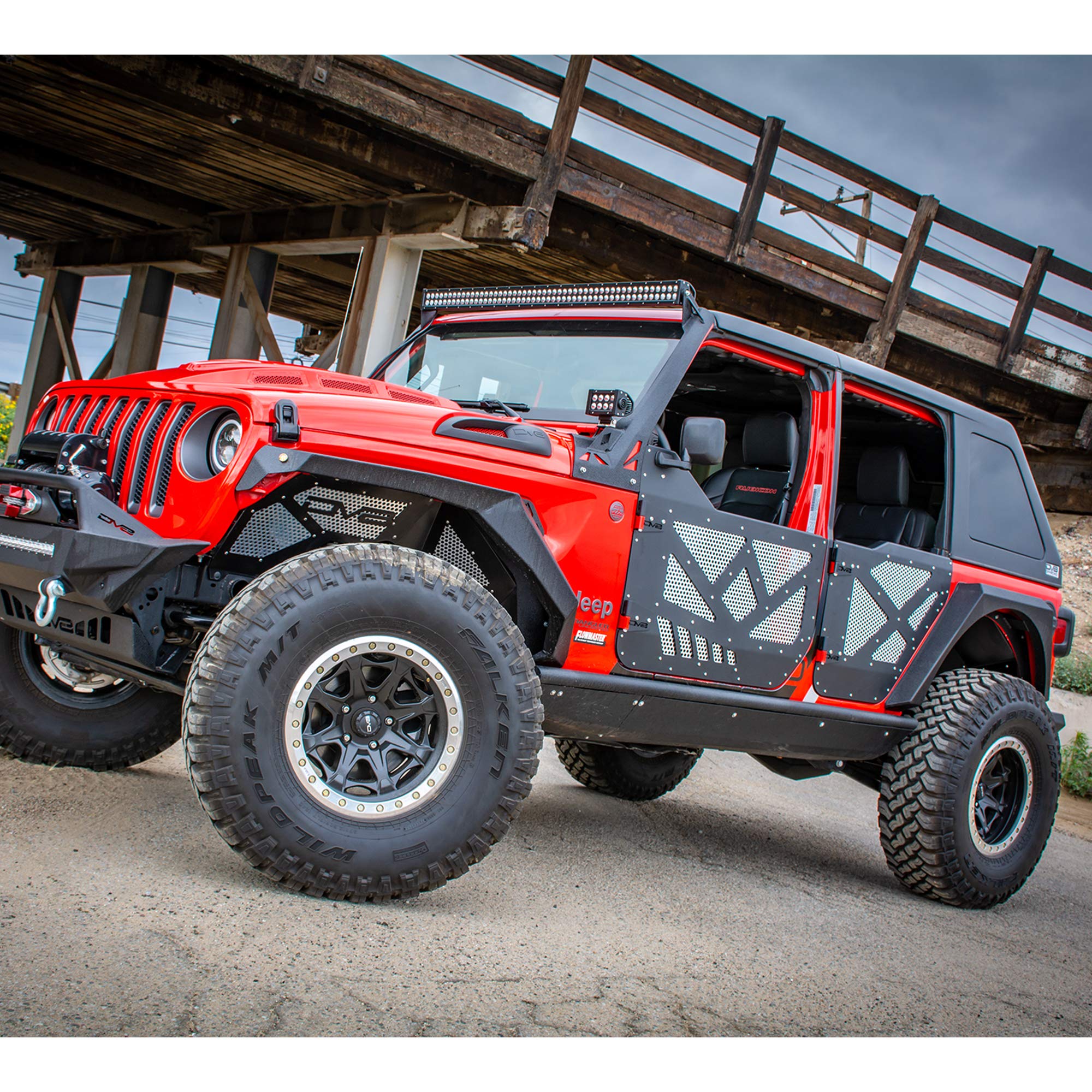 DV8 Offroad Front Half Doors with Aluminum Mesh for 2018-2025 Jeep Wrangler JL & 2020-2025 Jeep Gladiator JT - Front Set with Mirrors, Paintable Mesh Screens & Locking Latches | Perfect for Off-Roading, Beach Driving & Summer Adventures