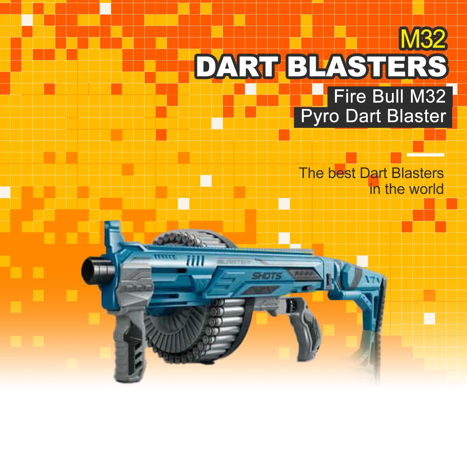 Fire Bull M32 Pyro Dart Blaster - High-Powered Foam Dart Gun Toy for Outdoor Nerf Battles, Backyard Games & Team Competitions
