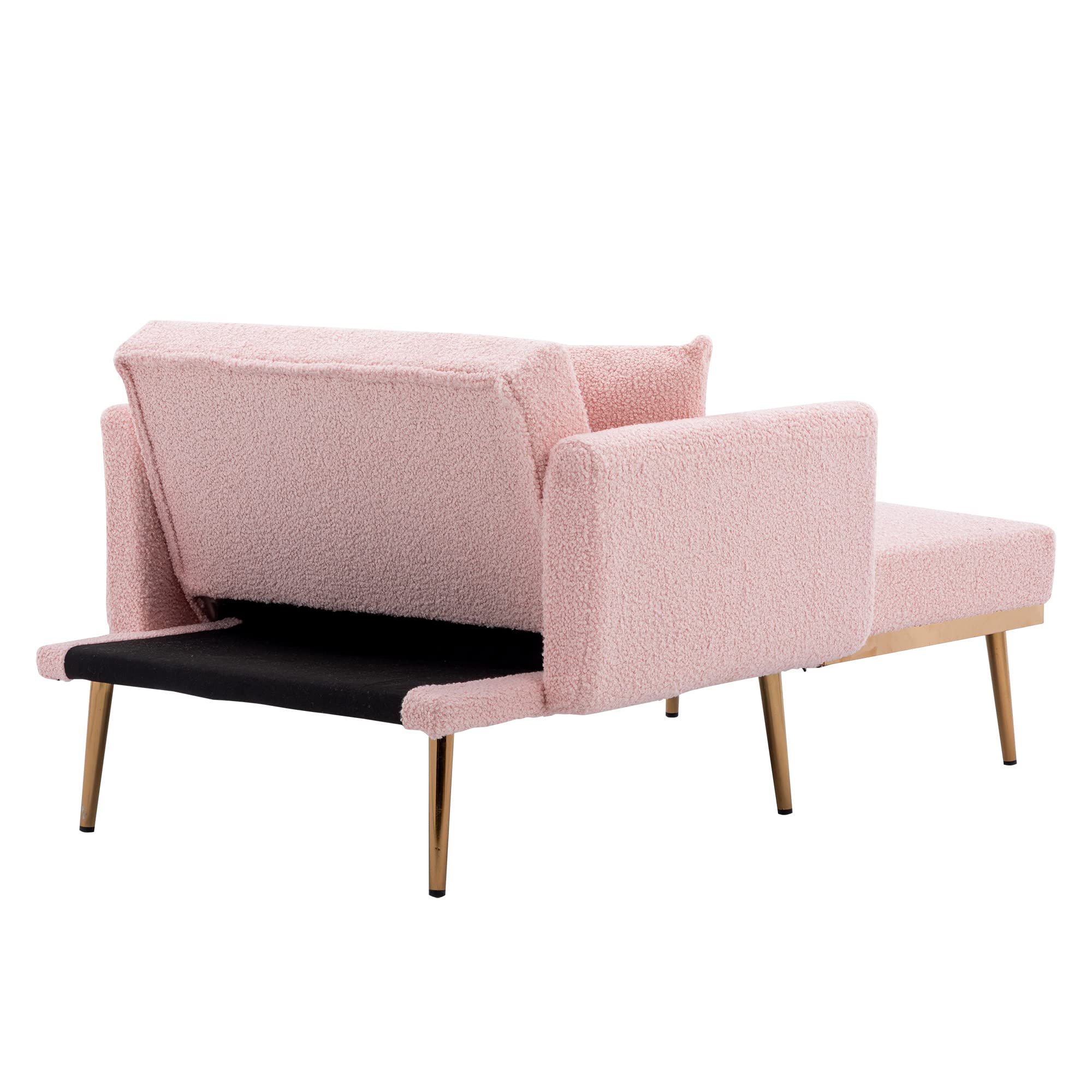 3-in-1 Convertible Chaise Lounge Chair with Ottoman - Modern Recliner Sleeper & Reading Accent Chair for Living Room, Home Office & Study - Includes 2 Comfort Pillows (Pink Teddy Fabric) - Perfect for Relaxing, Napping & Entertaining Guests