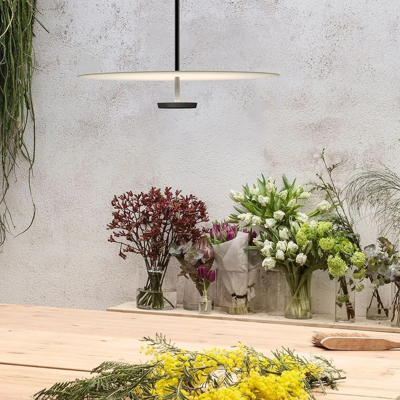 Modern Flat Pendant Light Fixture - Sleek Minimalist Ceiling Lamp for Kitchen Island, Dining Room & Bedroom Lighting - Energy Efficient LED Hanging Light with Adjustable Cord