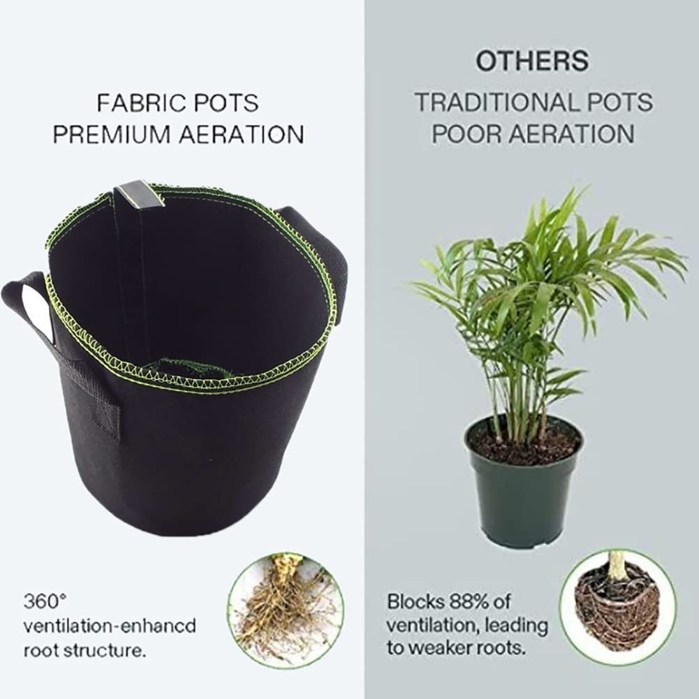 5-Pack 4/5/7 Gallon MaJingHengg Aeration Fabric Plant Grow Bags with Handles - Durable Garden Pots for Vegetables, Flowers & Herbs (4 Gallon) - Ideal for Indoor/Outdoor Gardening, Balcony Planting & Urban Farming