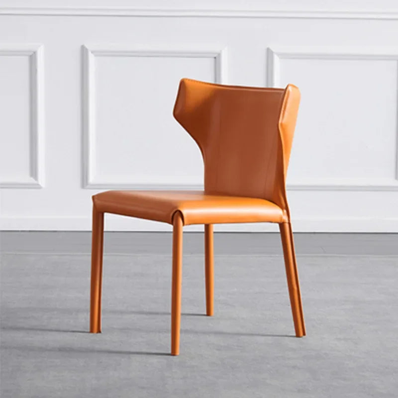 Italian Minimalist Saddle Leather Dining Chair - Handcrafted Genuine Leather Seat - Modern Farmhouse & Mid-Century Dining Room Decor - Perfect for Kitchen, Dining Room & Home Office