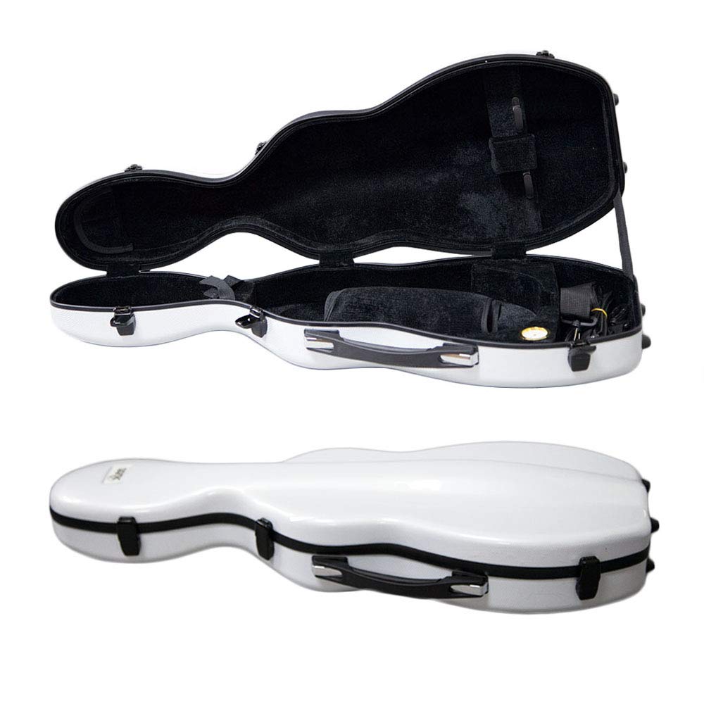 Premium Fiberglass Violin Case - Full Size, Durable & Lightweight Cello-Shaped Design with Hygrometer, Backpack Straps (White) - Perfect for Travel, School & Professional Musicians