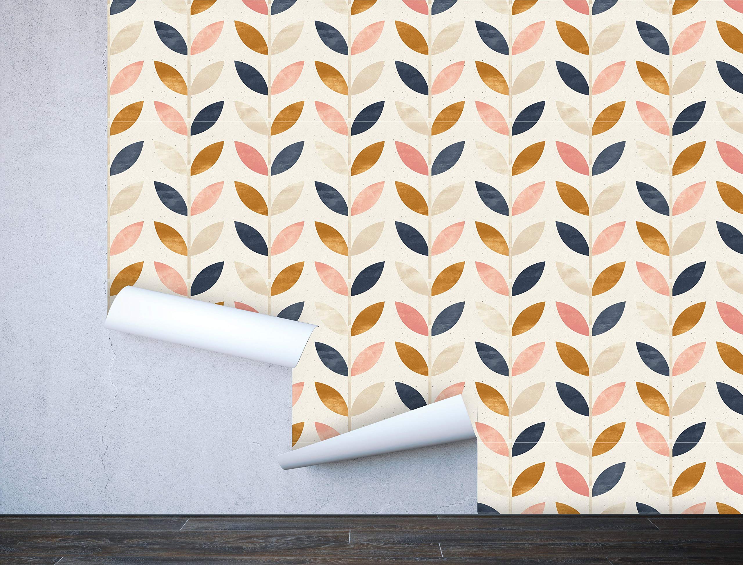 Self-Adhesive Removable Wallpaper - Rose Gold Blue Floral Peel and Stick Wall Mural for Nursery, Baby Room, Bedroom Decor | Scandinavian Design (24