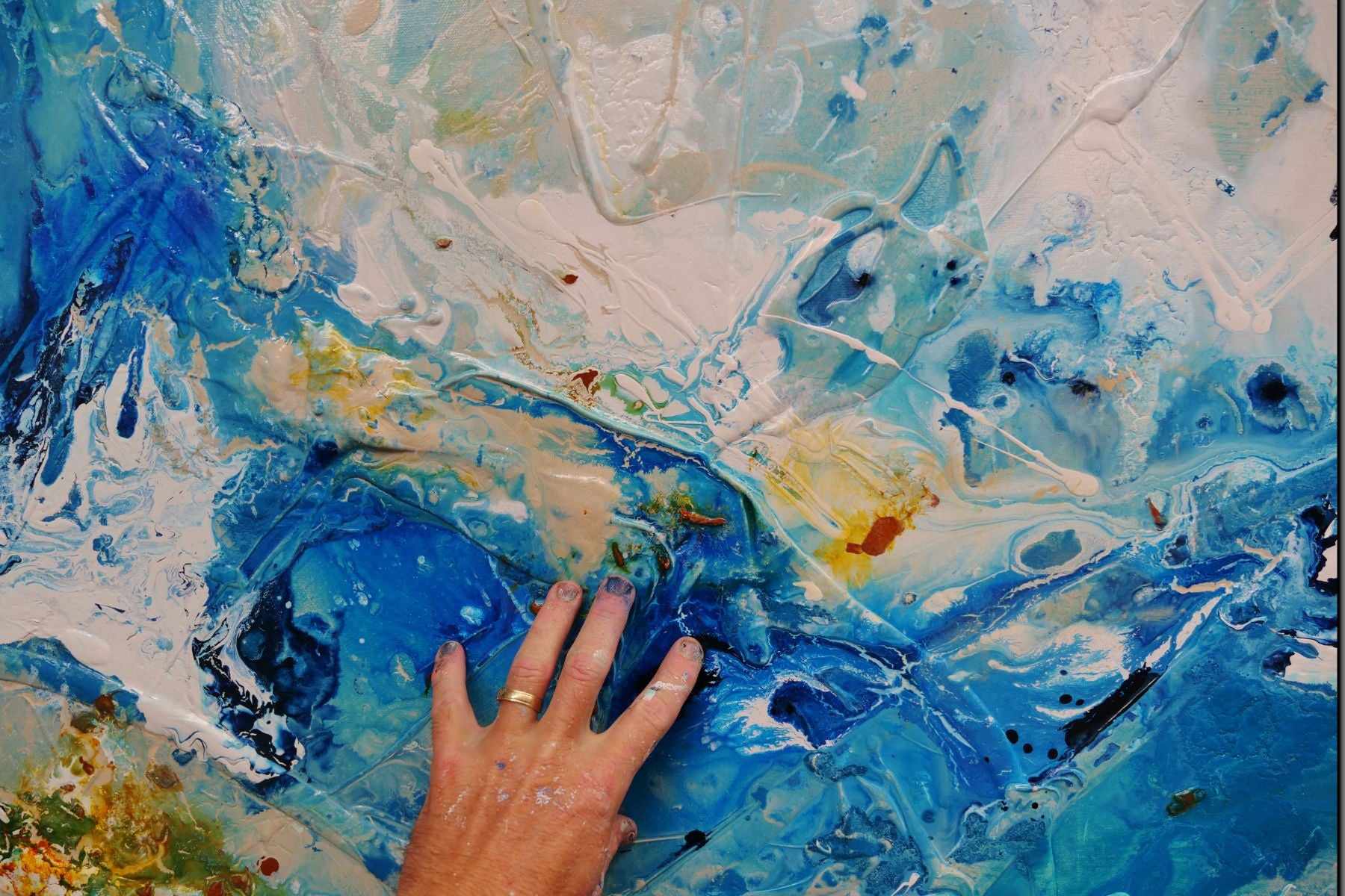 Abstract Blue Cream Textured Painting - 190cm x 100cm Modern Wall Art for Living Room, Bedroom & Office Decor | Aquarius Collection