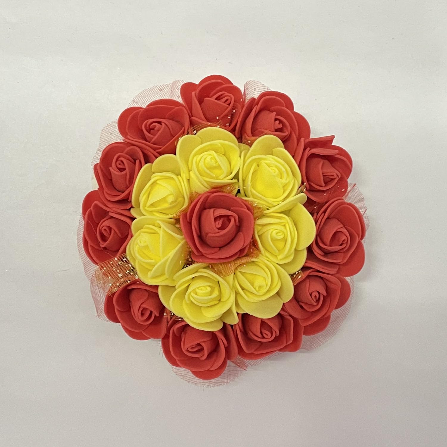 Maahal Bun Juda Gajra Maker Flower Bridal Hair Accessories for Women and Girls - Red & Yellow Floral Hair Jewelry for Weddings, Parties & Festivals