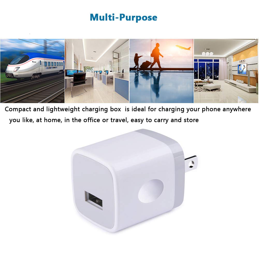 5-Pack USB Wall Charger - 1A/5V Single Port Fast Charging Block for iPhone 15/14/13/12/11/Pro/Max/SE/X/8/7/6, iPad, Samsung, LG, Kindle & Android Devices | Compact Cube Design | Perfect for Home, Office & Travel Charging