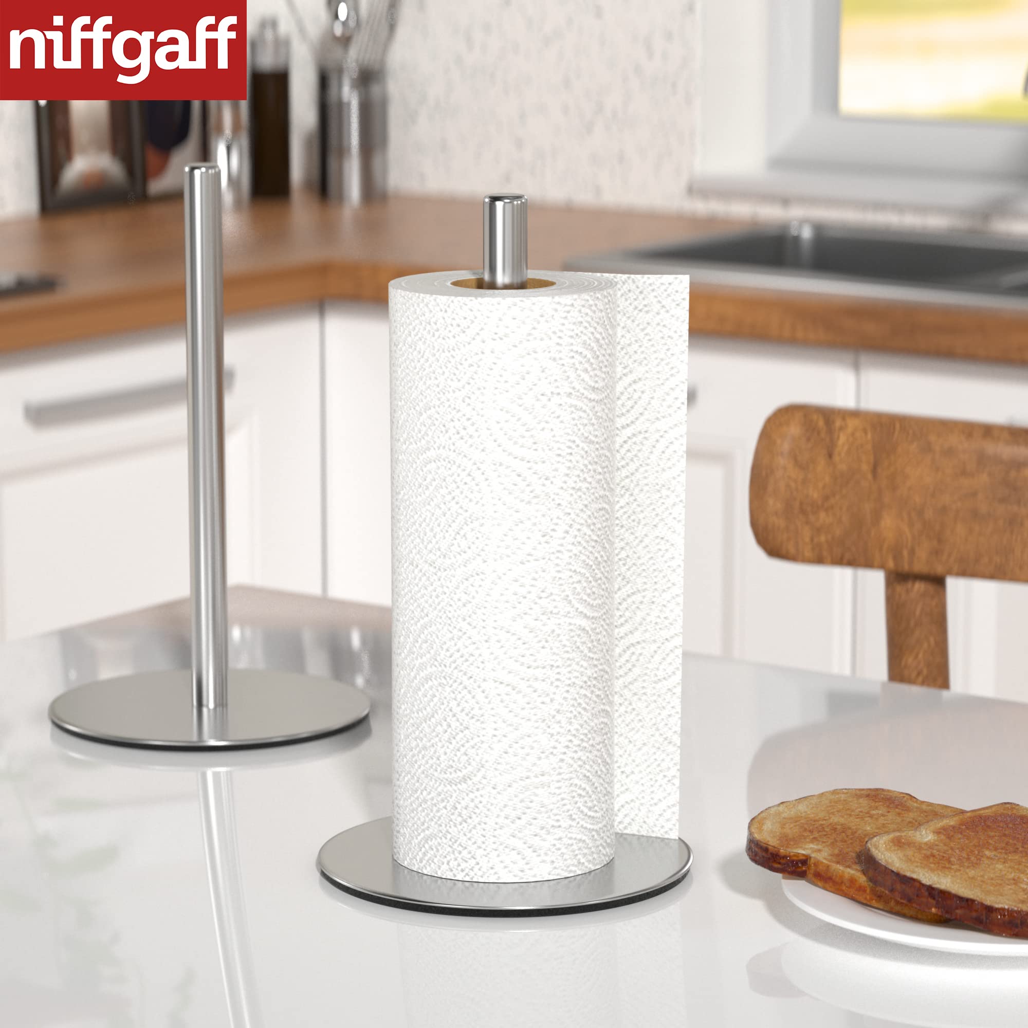 Premium Stainless Steel Free-Standing Paper Towel Holder - Classic Fashion Kitchen Roll Dispenser & Organizer | Perfect for Countertops, Kitchens, Restaurants, and Office Spaces