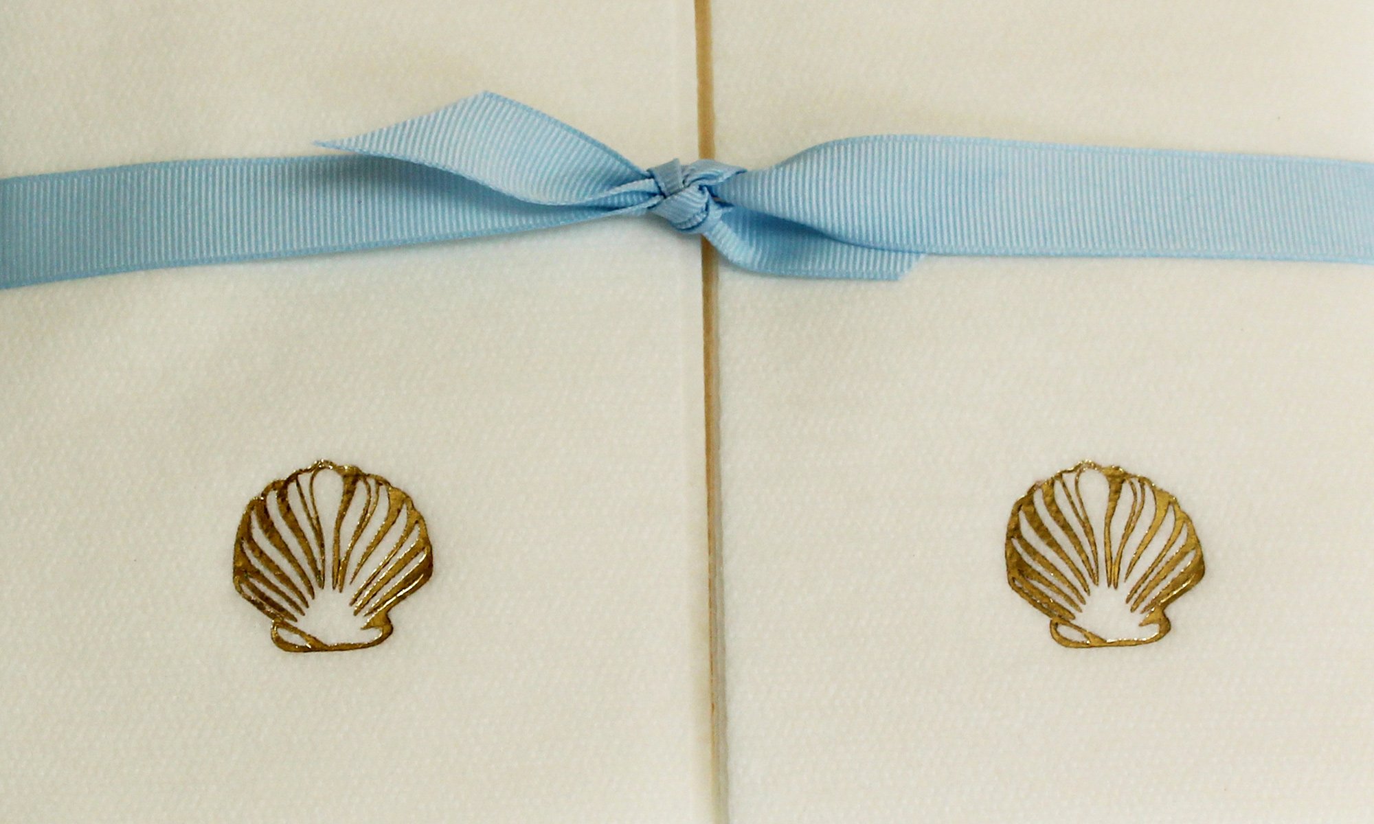 Premium Disposable Guest Hand Towels with Ribbon - 200 Count Luxury Gold Shell Embossed Paper Towels for Bathroom, Kitchen & Party Events - Soft & Absorbent for Weddings, Baby Showers & Upscale Gatherings