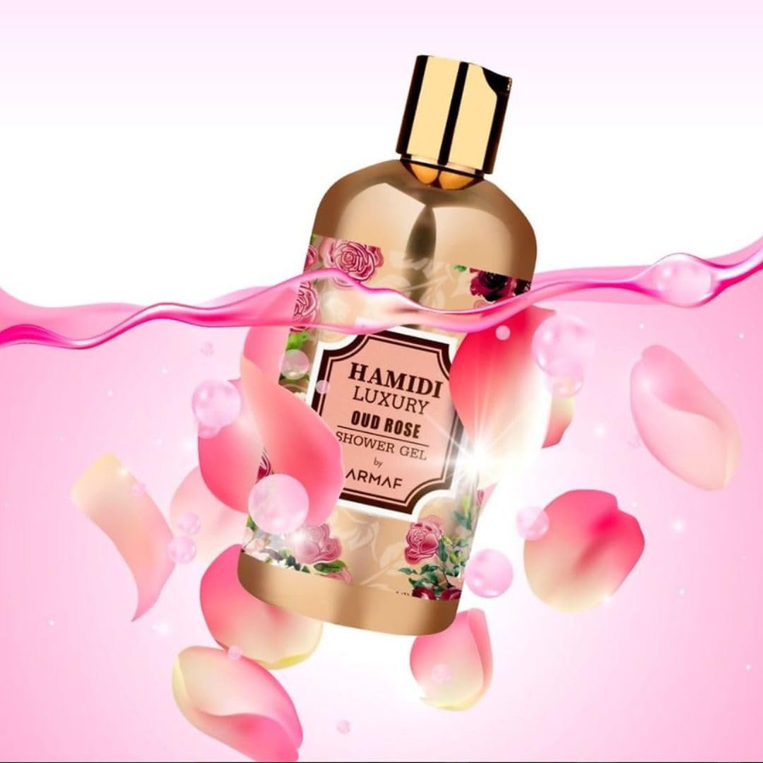 Hamidi Luxury Oud Rose Shower Gel for Women 500ML (16.9 OZ) | Ultra Moisturizing & Nourishing Body Wash with Skin Hydration Formula | Softens & Revitalizes Dry Skin | Perfect for Daily Shower, Spa Day & Gift Giving