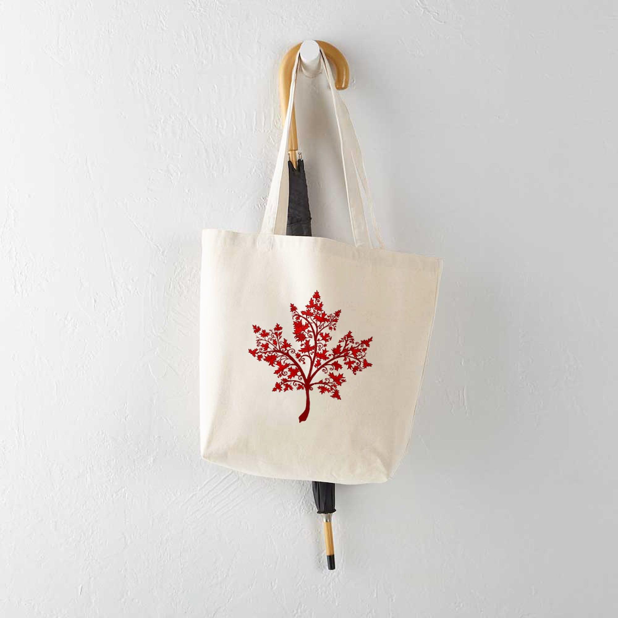 Canadian Maple Leaf Tree Tote Bag - Natural Canvas Reusable Shopping Bag with Large Capacity for Groceries, Beach, Picnics & Daily Use
