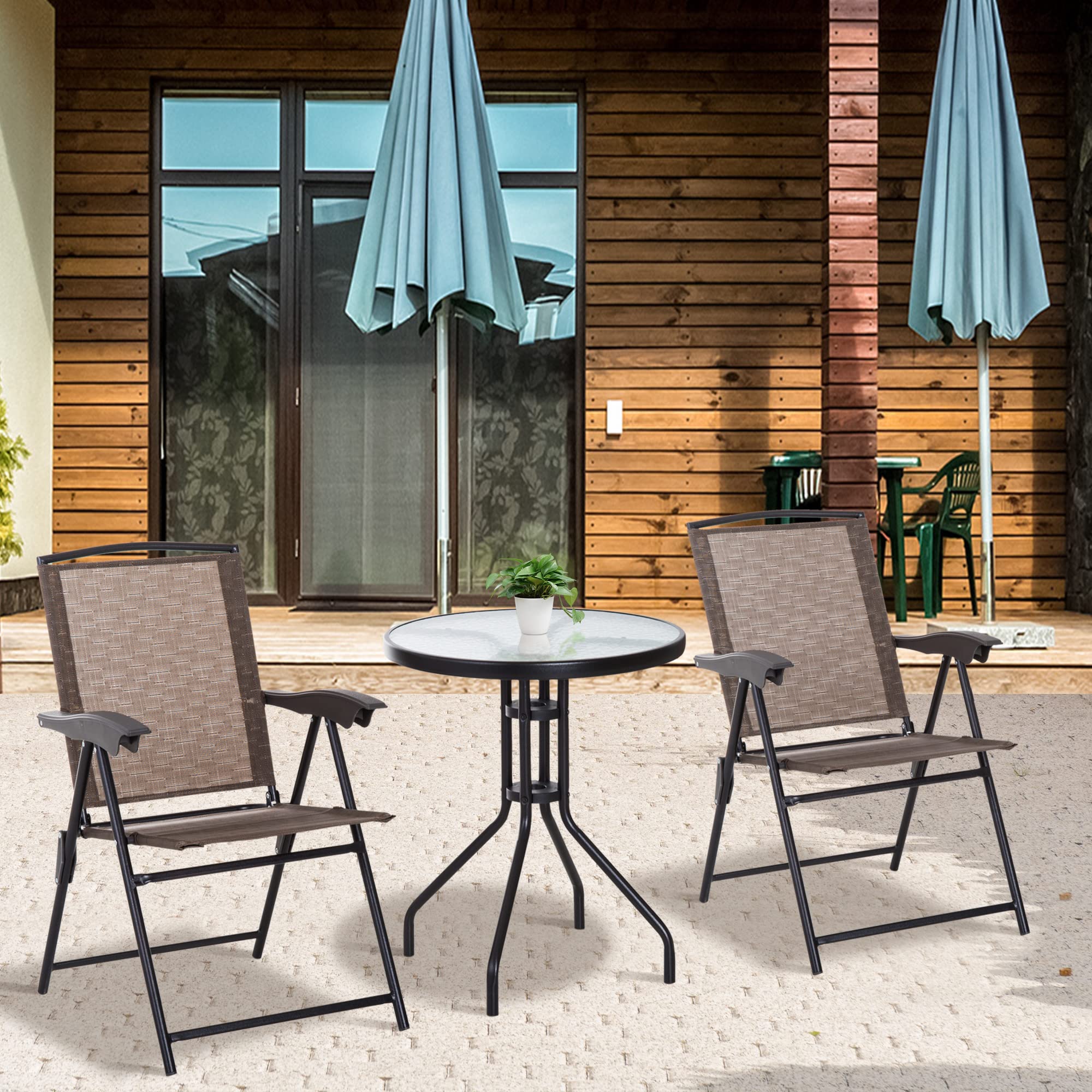 Outsunny 2-Piece Patio Set - Foldable Steel Frame Garden Table & Chairs with 4-Level Reclining Textilene Seating for Outdoor, Terrace, Backyard - Perfect for Relaxing & Entertaining Guests