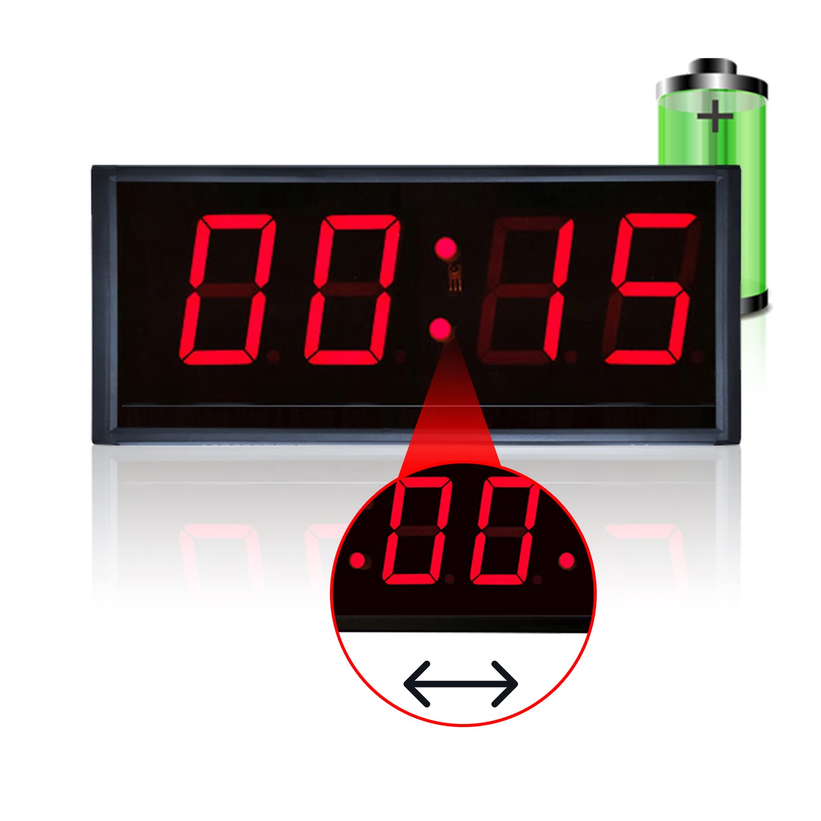 Rechargeable Double-Sided LED Timer Clock with Remote Control - 4 Inch Large Display for Gym, Office, Running Races & Events - Stopwatch, Countdown & Alarm Features - Portable Timing Device for Sports, Workouts & Meetings