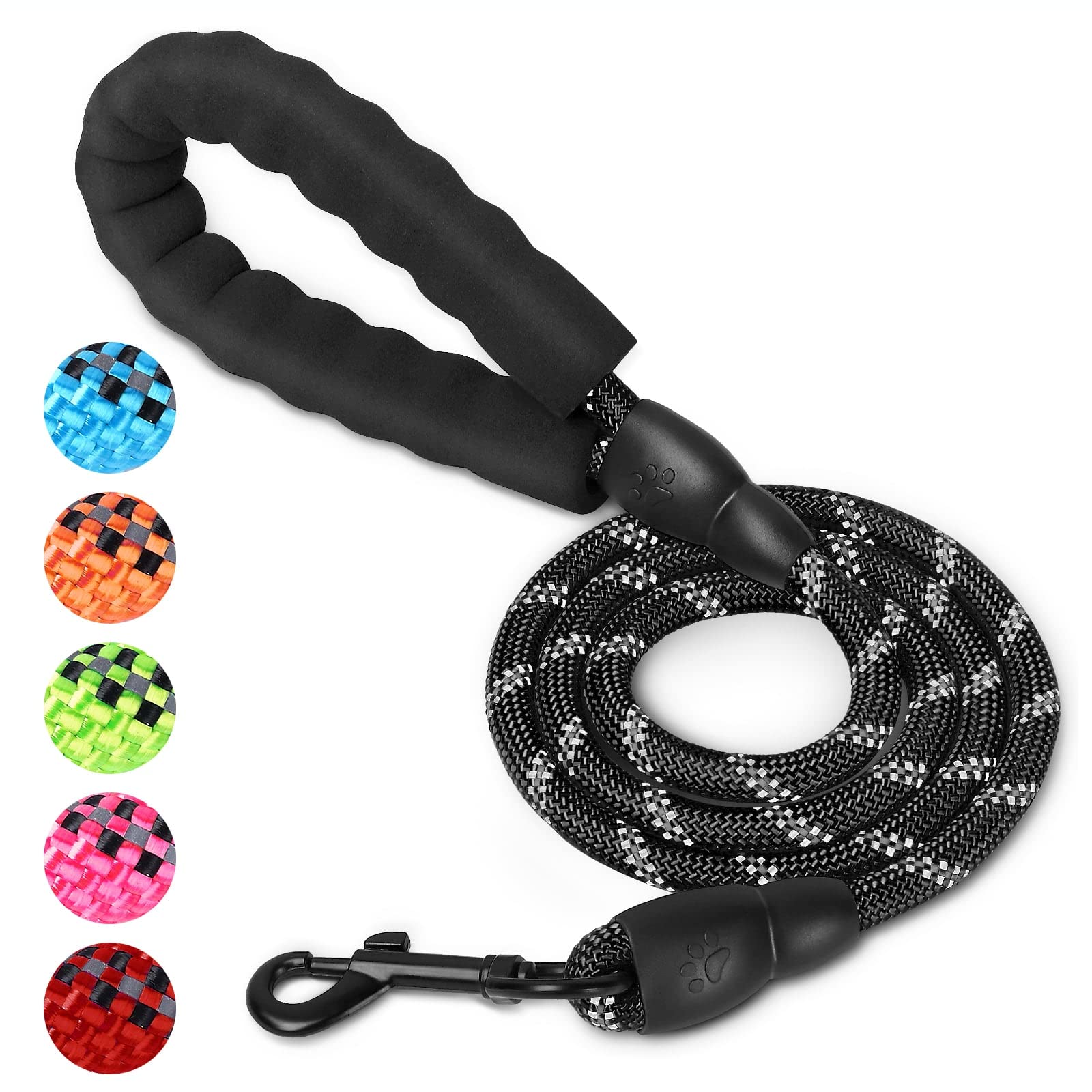Heavy Duty Dog Leash with Comfortable Padded Handle & Reflective Threads - 4FT Strong Nylon Lead for Kai Ken & Medium Dogs (Black) - Perfect for Night Walks, Training & Outdoor Adventures