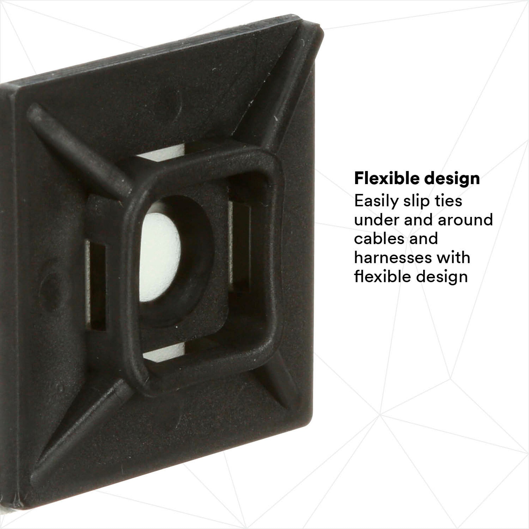 3M CTB1X1BKA C Black 4-Way Adhesive Cable Tie Mounting Base - Heavy Duty Organizer for Wires, Cables & Hoses - Perfect for Home, Office & Workshop Organization