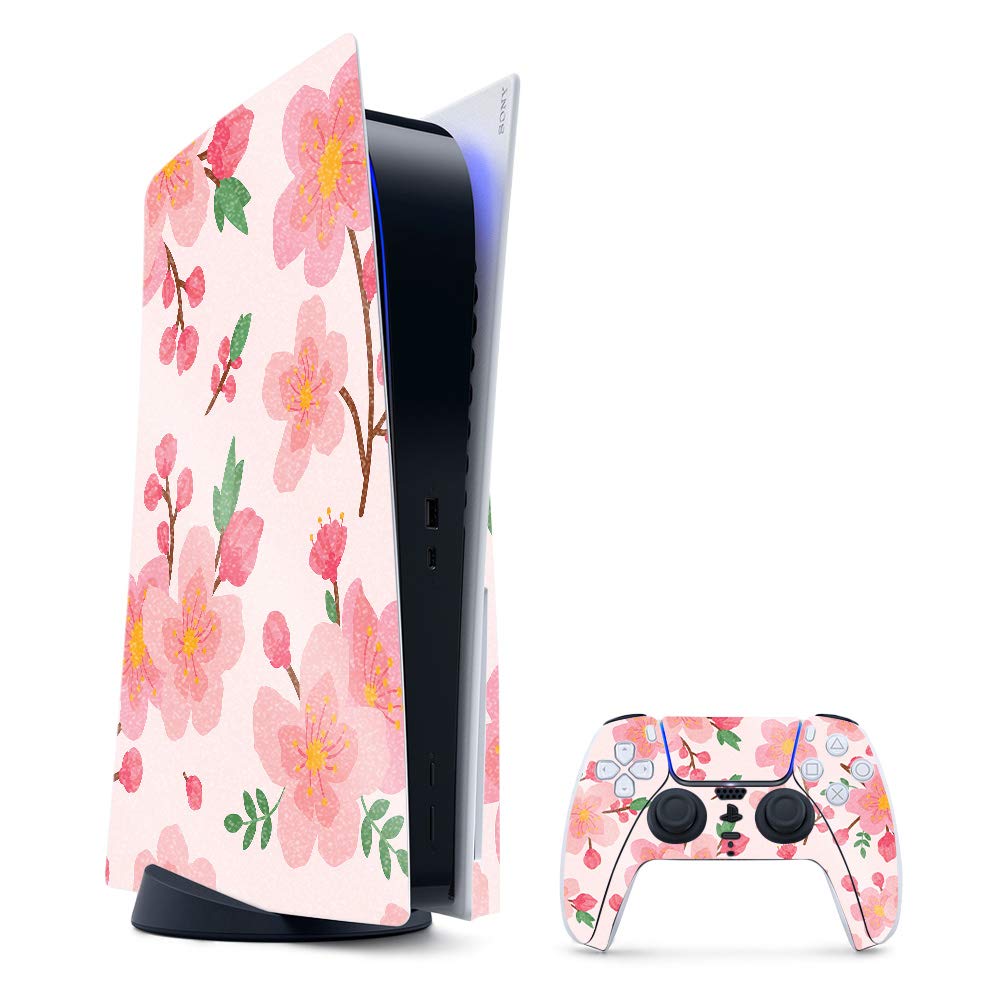 MightySkins Glossy Glitter Skin for PS5 & Playstation 5 Bundle - Lilies in Bloom | Protective Durable High-Gloss Vinyl Cover | Easy to Apply & Remove | Made in USA | Perfect for Gaming Setups & Customization