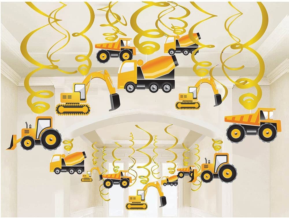 30PCS Construction Theme Hanging Swirl Decorations - Excavator Bulldozer Car Party Supplies for Birthday, Baby Shower, Construction Themed Events - Perfect for Ceiling Decor, Classroom Parties, and Kids Room Decorations