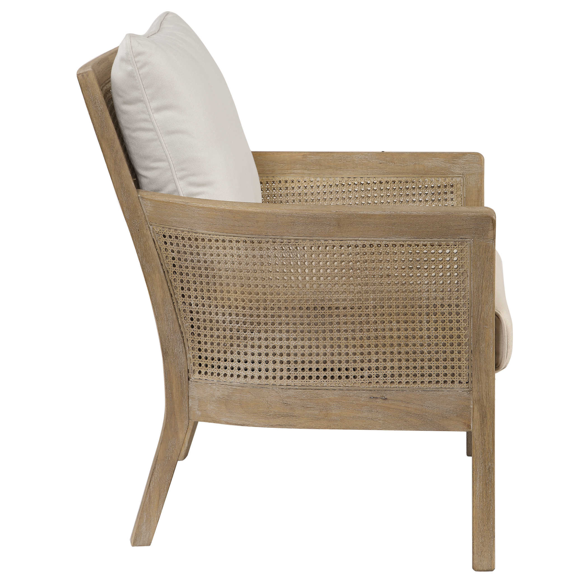 Bleached Sandstone Hardwood & Cane Arm Chair - Mid-Century Modern Dining Chair for Kitchen, Living Room & Office - Comfortable & Stylish Seating Solution