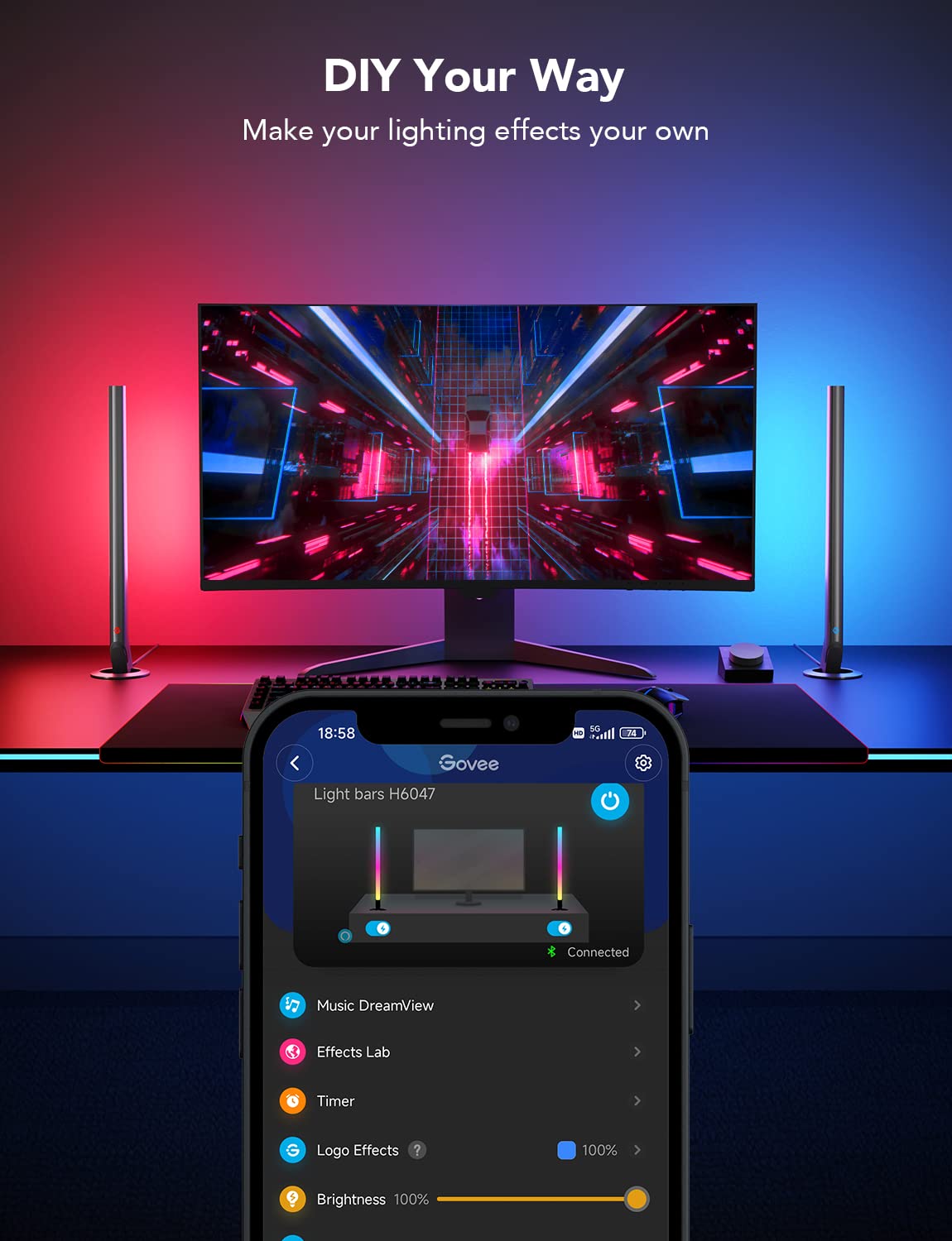 Govee RGBIC Gaming Light Bars H6047 - Smart WiFi LED Lights with Music Sync, 60+ Scene Modes, Alexa & Google Assistant Compatible - Perfect for Game Room, Bedroom, and Home Theater Lighting Decor