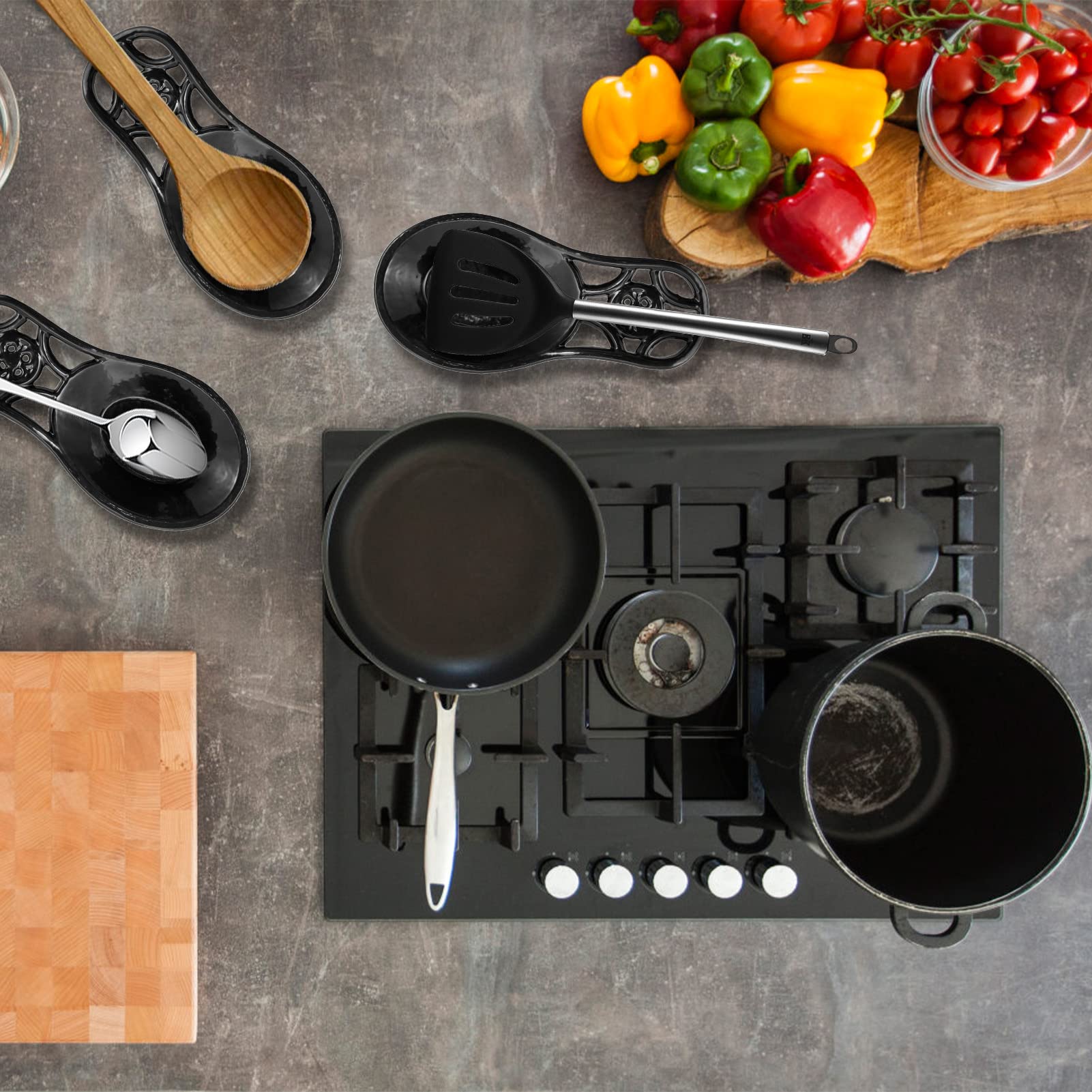 Cast Iron Spoon Rest for Stove Top - Heavy Duty Utensil Holder, Dishwasher Safe Kitchen Accessory, Black - Perfect for Cooking and Serving on Countertops