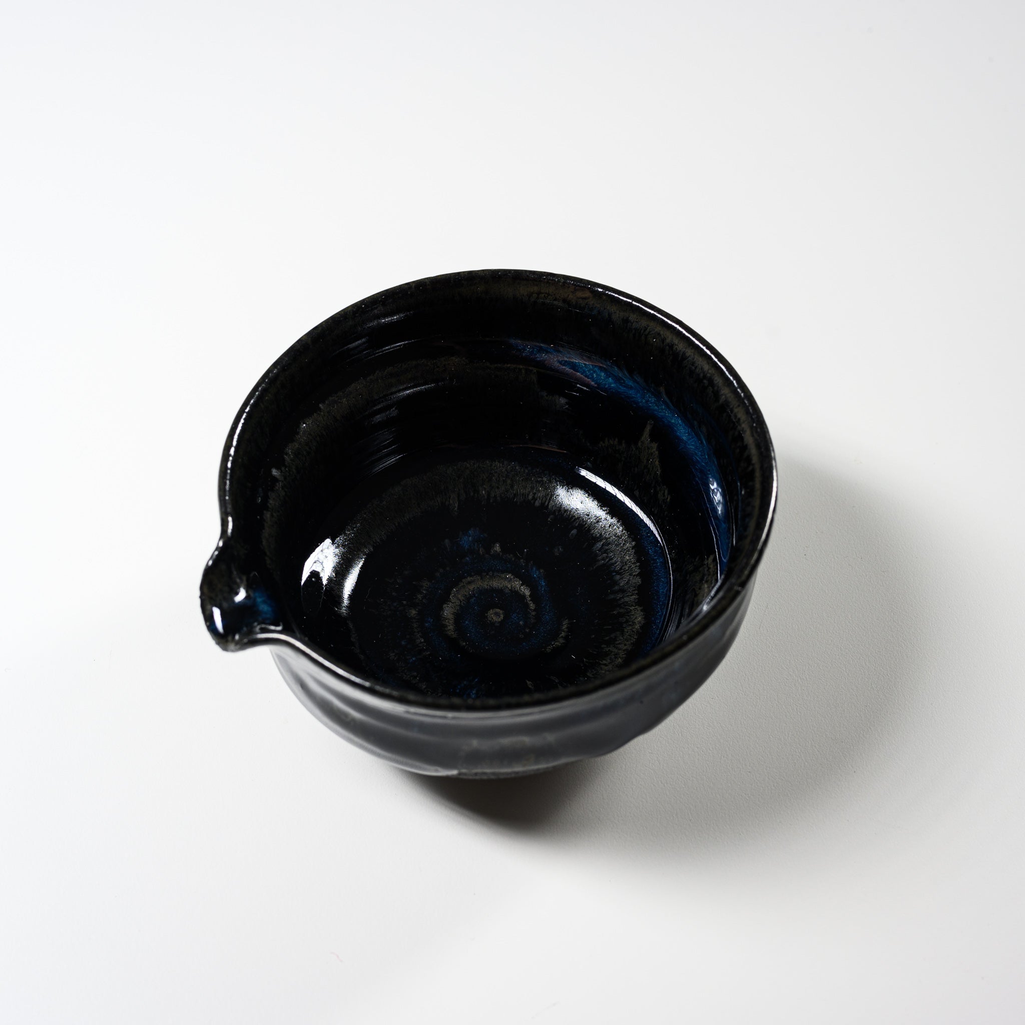 Premium NINSHU Matcha Bowl with Spout - Handcrafted Blue Black Ceramic Tea Cup for Japanese Tea Ceremony | Perfect for Matcha, Green Tea, and Traditional Tea Drinking Rituals