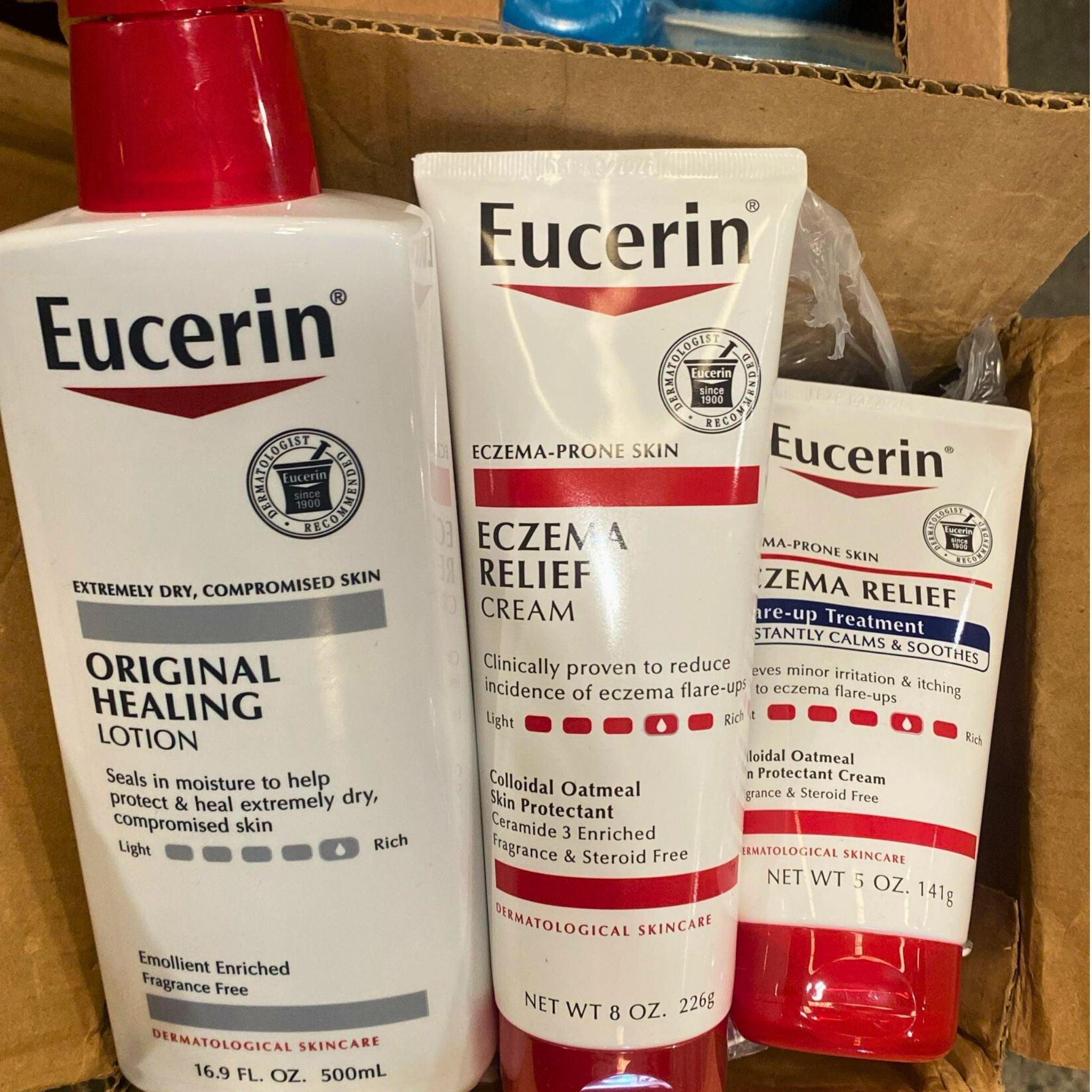 Eucerin Skincare Set - 36 Pcs Bundle for Dry & Sensitive Skin | Daily Moisturizing Lotion & Body Cream | Perfect for Home, Travel & Gift Giving