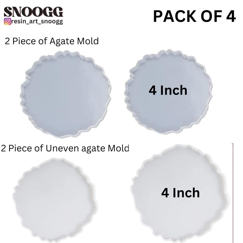 SNOOGG 4 Inch Epoxy Resin Casting Molds - 2 Agate & 2 IRR Molds for DIY Coasters, Flower Preservation, Wedding Decor, Desk Organizers - Perfect for Home Crafts, DIY Gifts, and Resin Art Projects