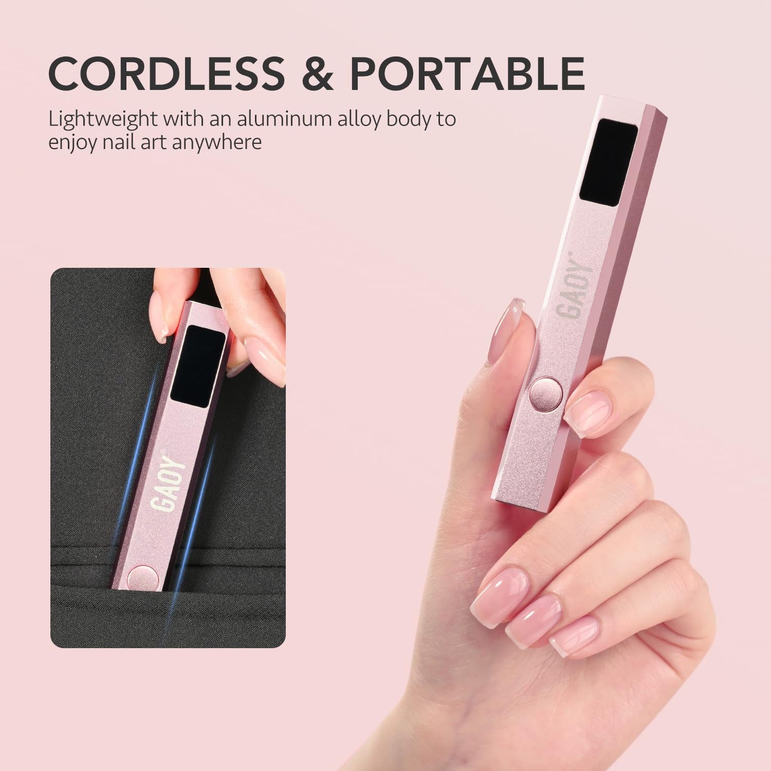 GAOY Cordless UV Nail Lamp with Stand - Rechargeable USB LED Gel Nail Dryer for Fast Curing, Mini Handheld Nail Light with LCD Display (Rose Gold) | Perfect for Home Manicures, Salon Professionals & Travel Nail Care