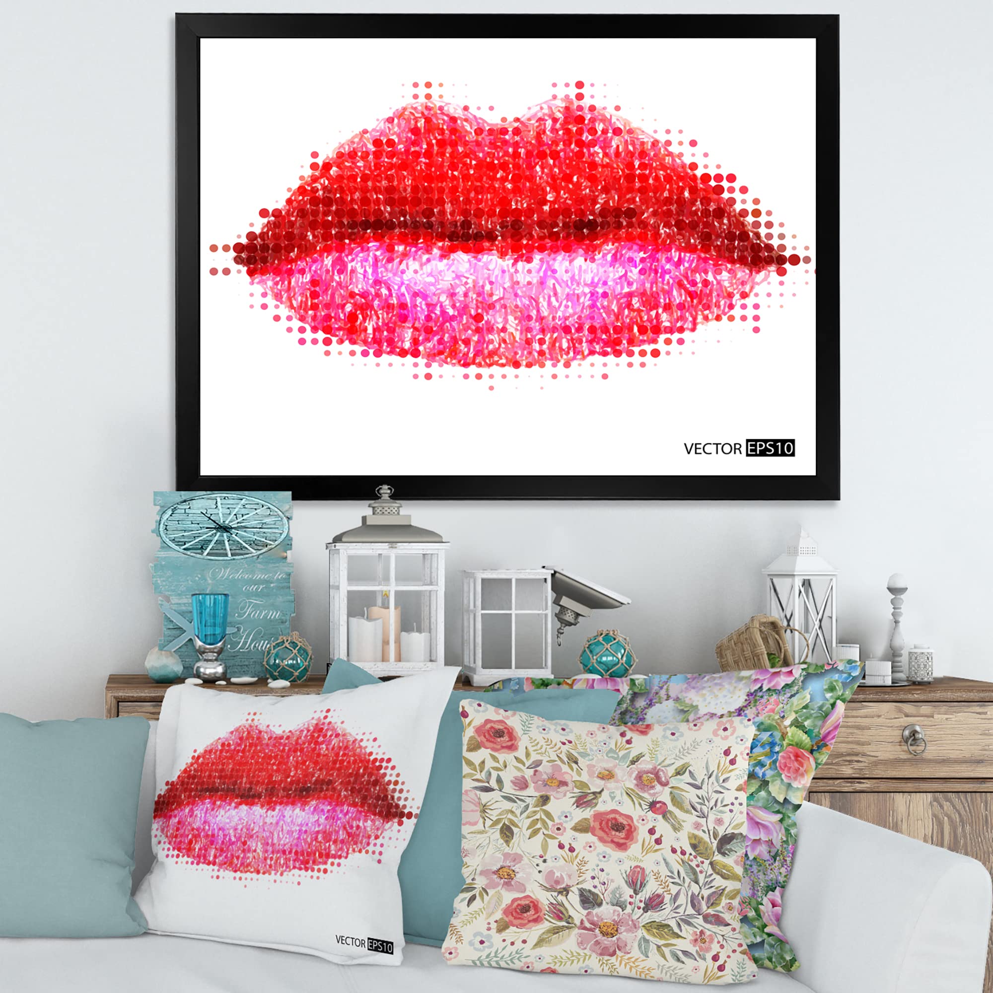 Abstract Red Lips Modern Framed Wall Art - Contemporary Home Decor for Living Room, Bedroom & Office | Perfect Gift for Women