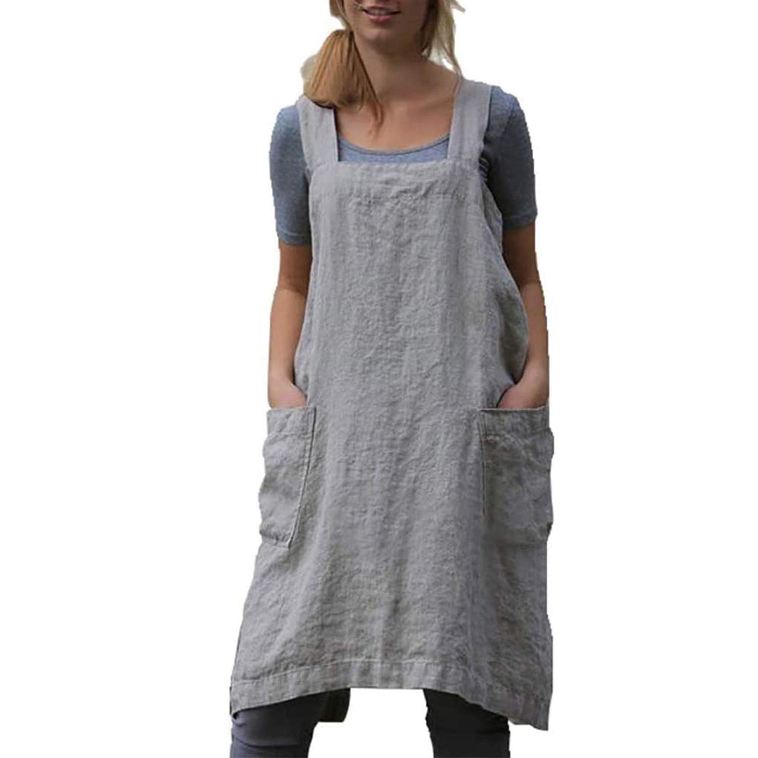 Premium Cotton Linen Cross Back Apron for Women - Adjustable Kitchen Apron with Pockets for Baking, Cooking & Grilling - Ideal for Home Chefs, BBQ Parties & Culinary Classes