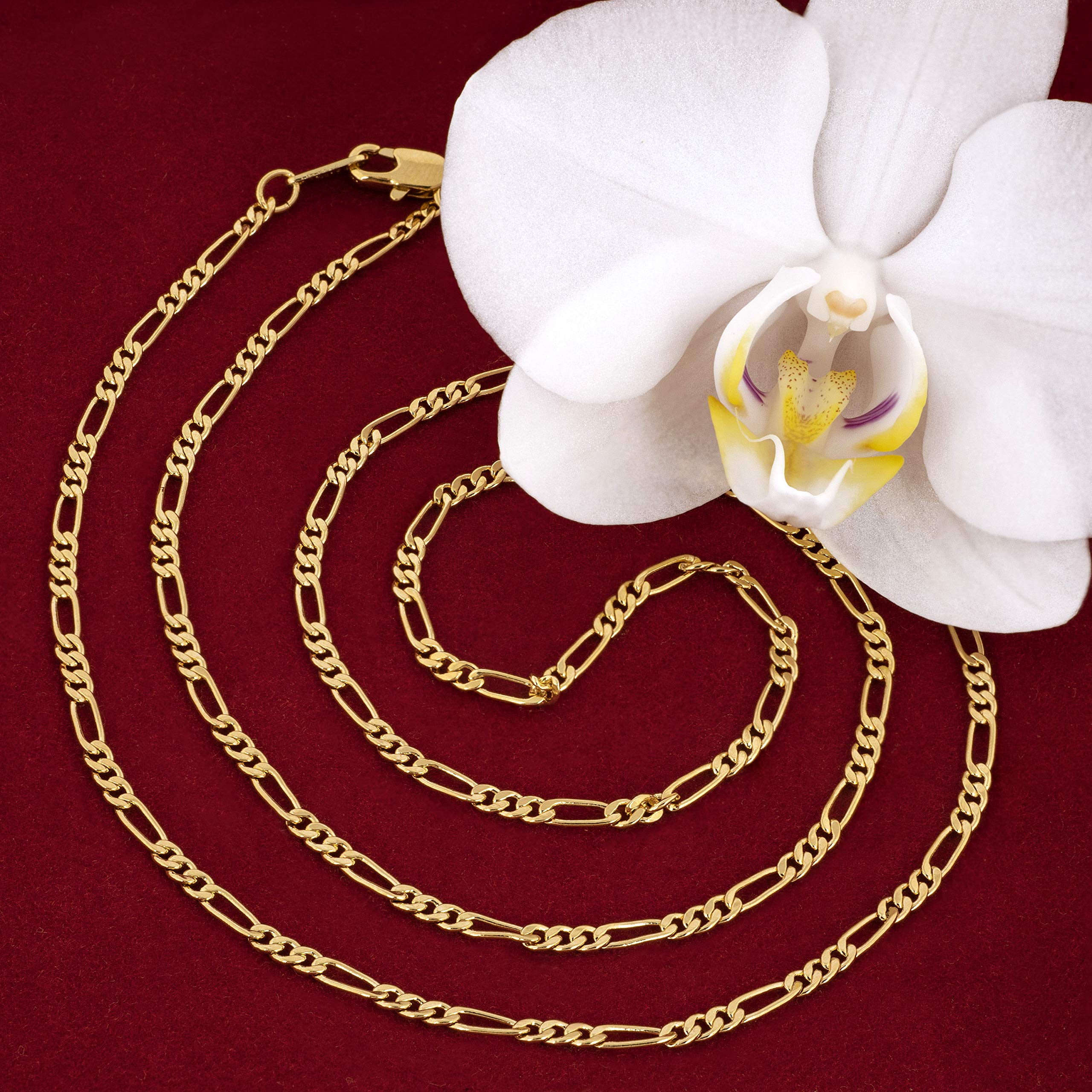 24K Gold Figaro Chain Necklace for Women - 16-30 Inches, Elegant & Durable Jewelry for Daily Wear